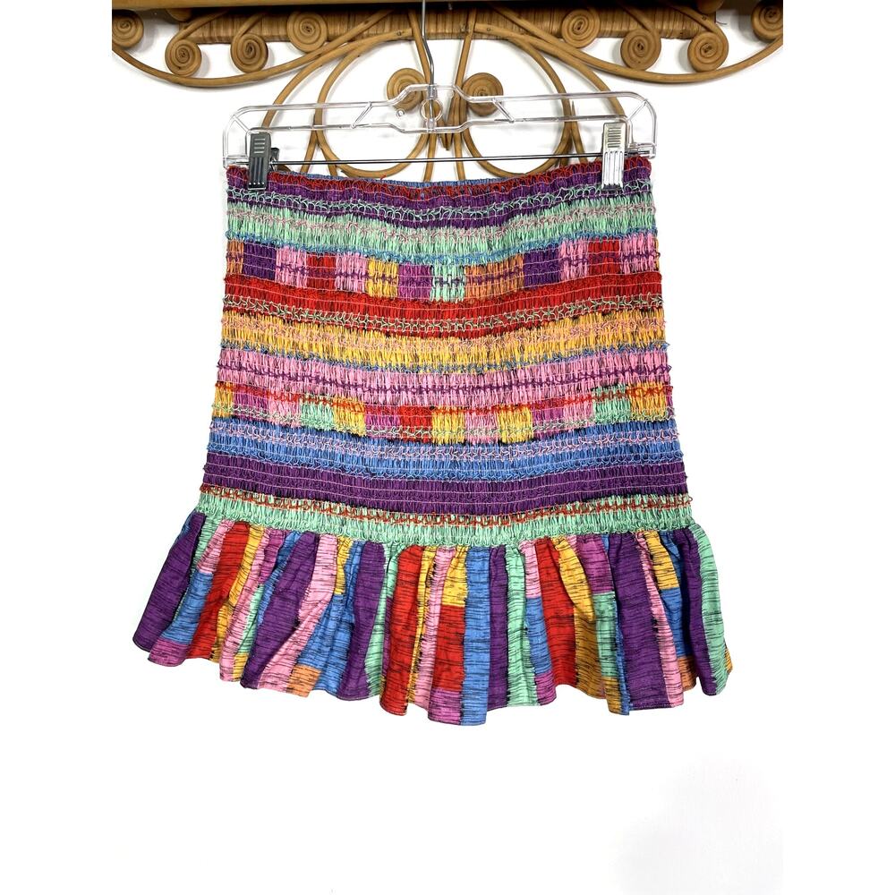 Farm Rio Embroidered Stripes Mini skirt S - Picture 3 of 9